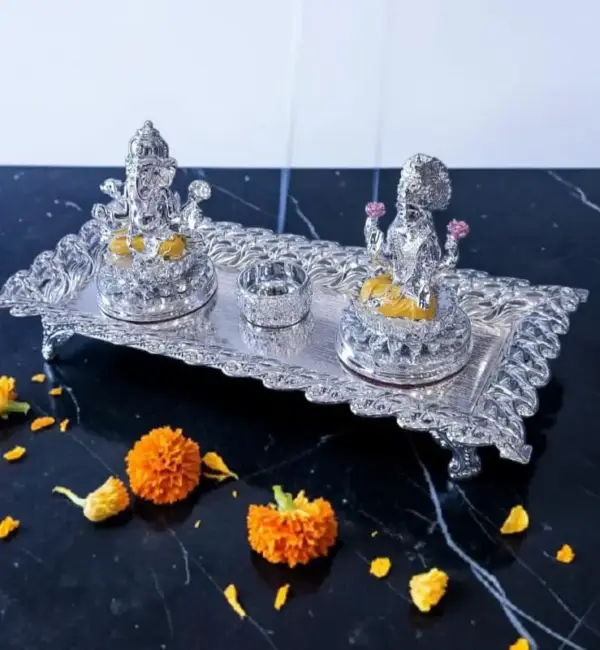 Silver Lakshmi-Ganesha Puja Set