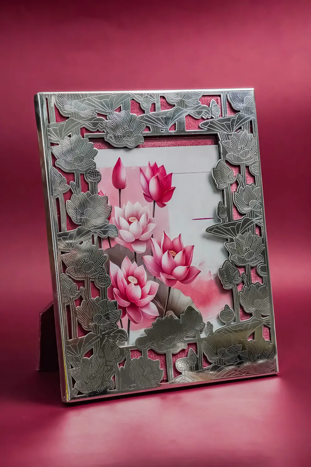 Silver Lotus Filigree Photo Frame