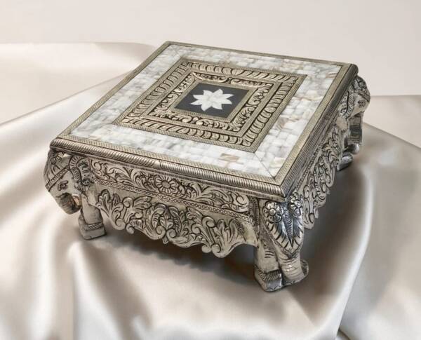 Silver Elephant Chowki With Mother Of Pearl Inlay